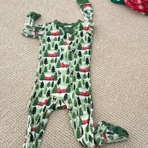The Honest Company Green Forest & Red Cabin Print Footed One-Piece